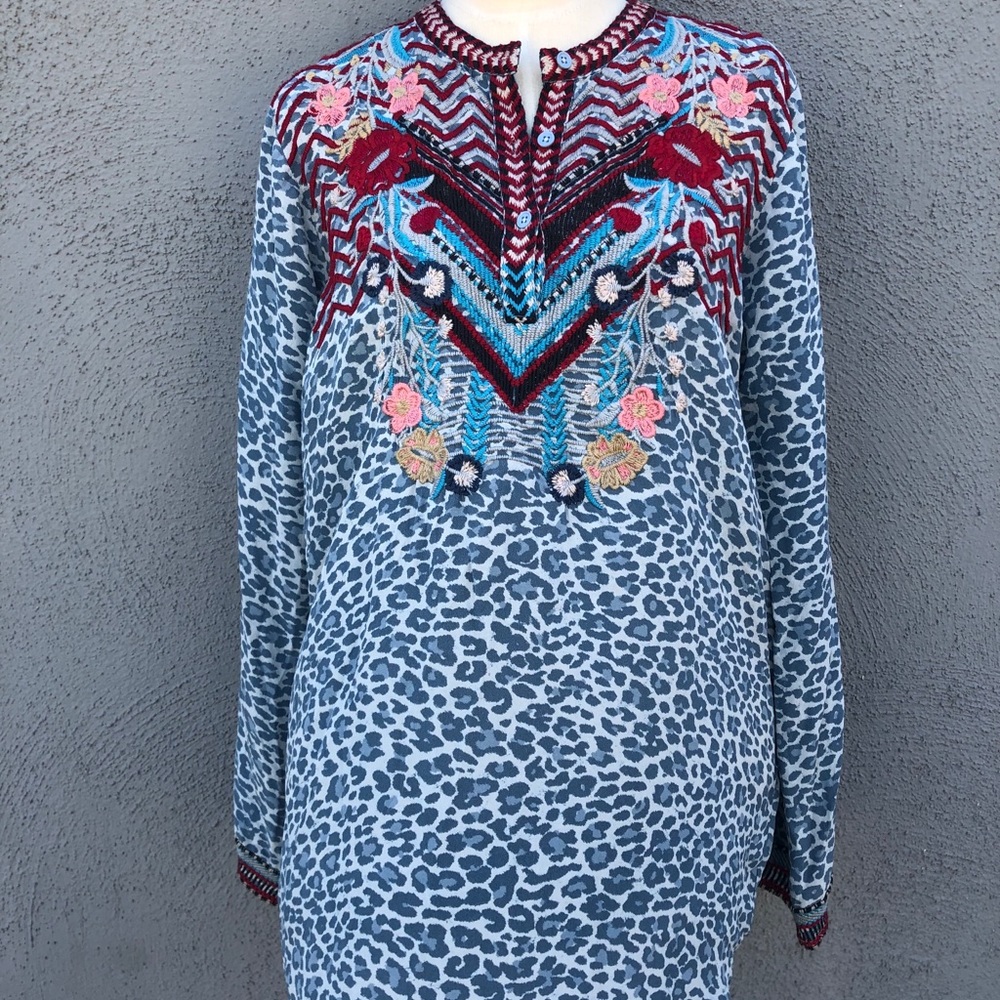 Johnny Was embroidered silk tunic size S